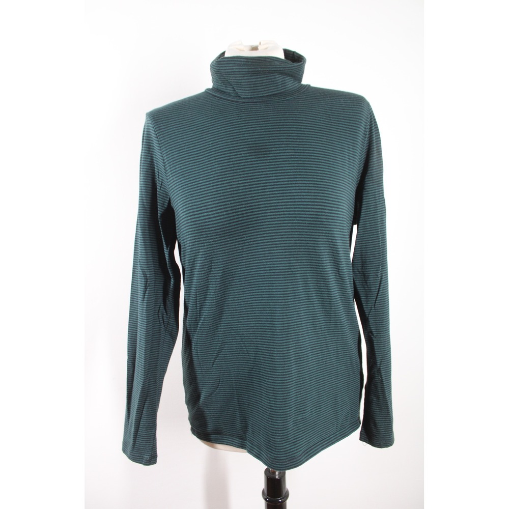Talbots Size M Green Striped Turtleneck Top Long Sleeve Cotton Blend KH2355